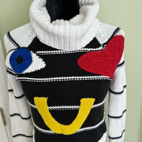 NEW Alice and Olivia Zita Eye Heart You Embellished Knit Cotton Sweater - Picture 4 of 10